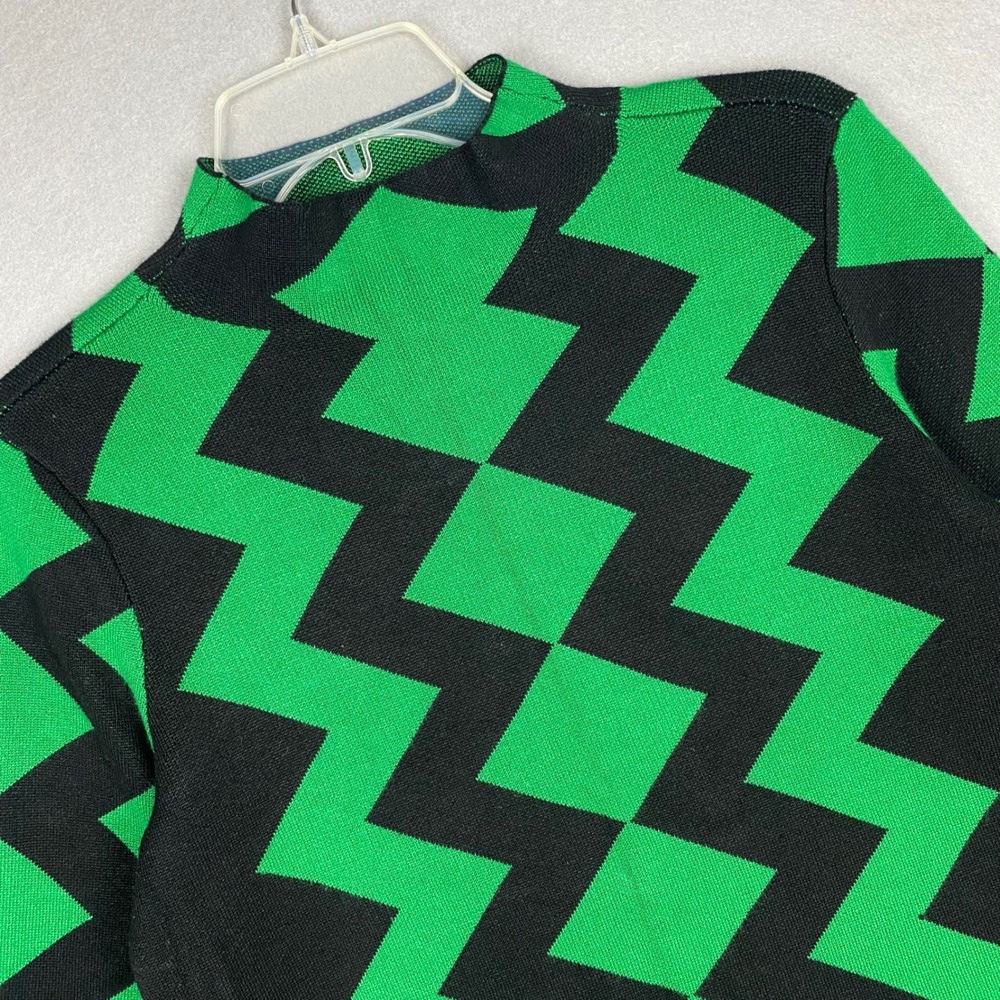 Investments Petites Green Black Geometric Mock Neck Knit Sweater PS Long Sleeve